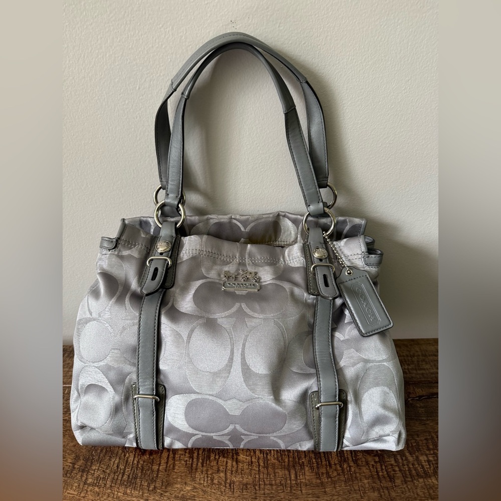 Coach Madison Silver and Gray Signature Shoulder Bag